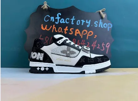 Lv Trainer Velcro Strap Monogram Denim Black White - Image 2