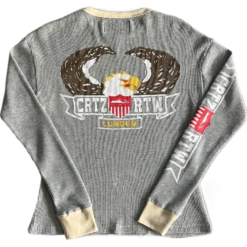 corteiz Long-sleeve Eagle Print Waffle -Light Gray - Image 2