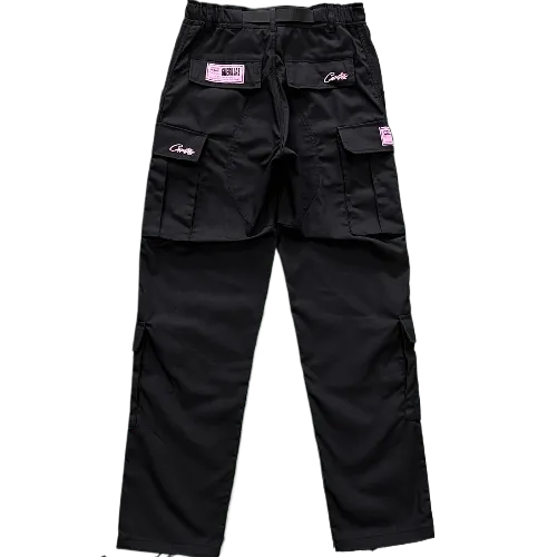 corteiz pants cargo black - pink logo - Image 2