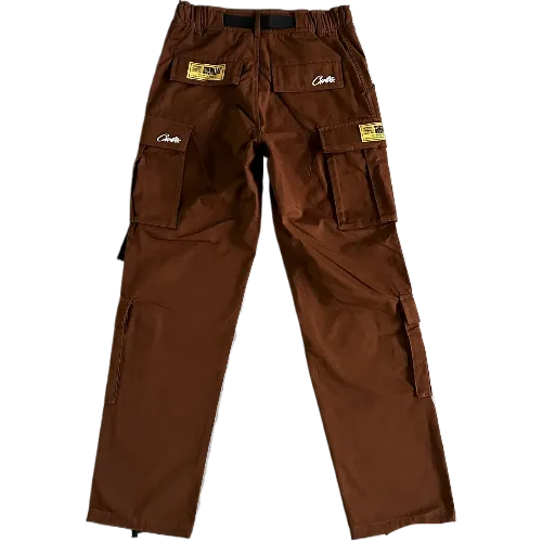 corteiz pants cargo brown - white logo - Image 2