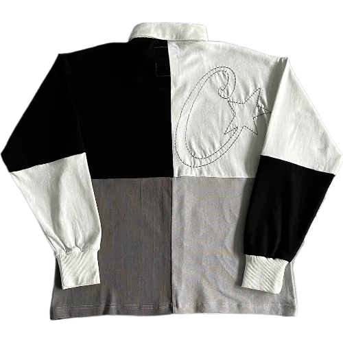 corteiz Long Sleeve Color Block Polo -Black Gray - Image 2