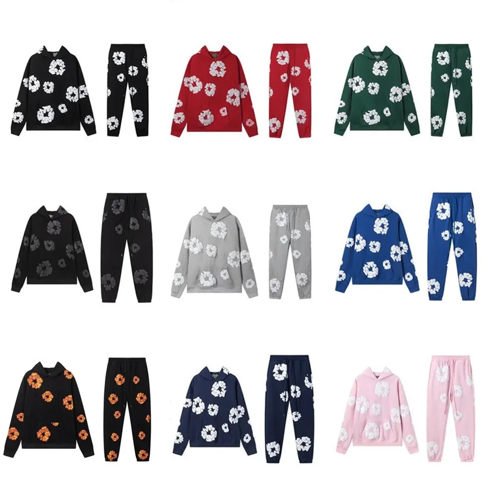 Denim Tears Cotton Blossom Fleece Lined Hooded Sweatshirt and Sweatpants High Street Sportswear Set (2)