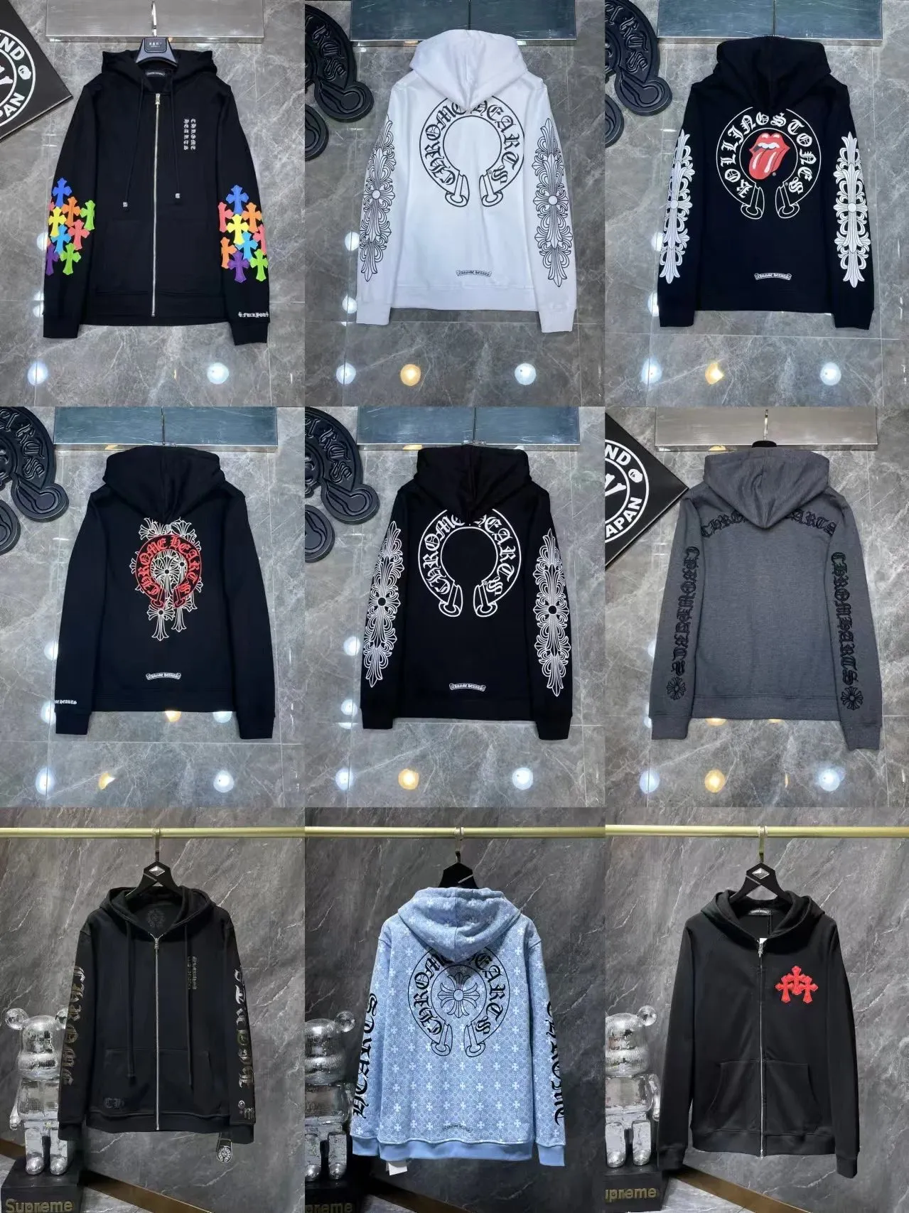 24SS Croop High Version Horseshoe Pattern Sanskrit Classic Hoodie Men's and Women's (11)